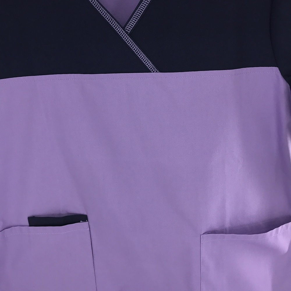 NEW Small Lilac Purple & Navy Blue Scrub Top Vneck - Picture 4 of 13